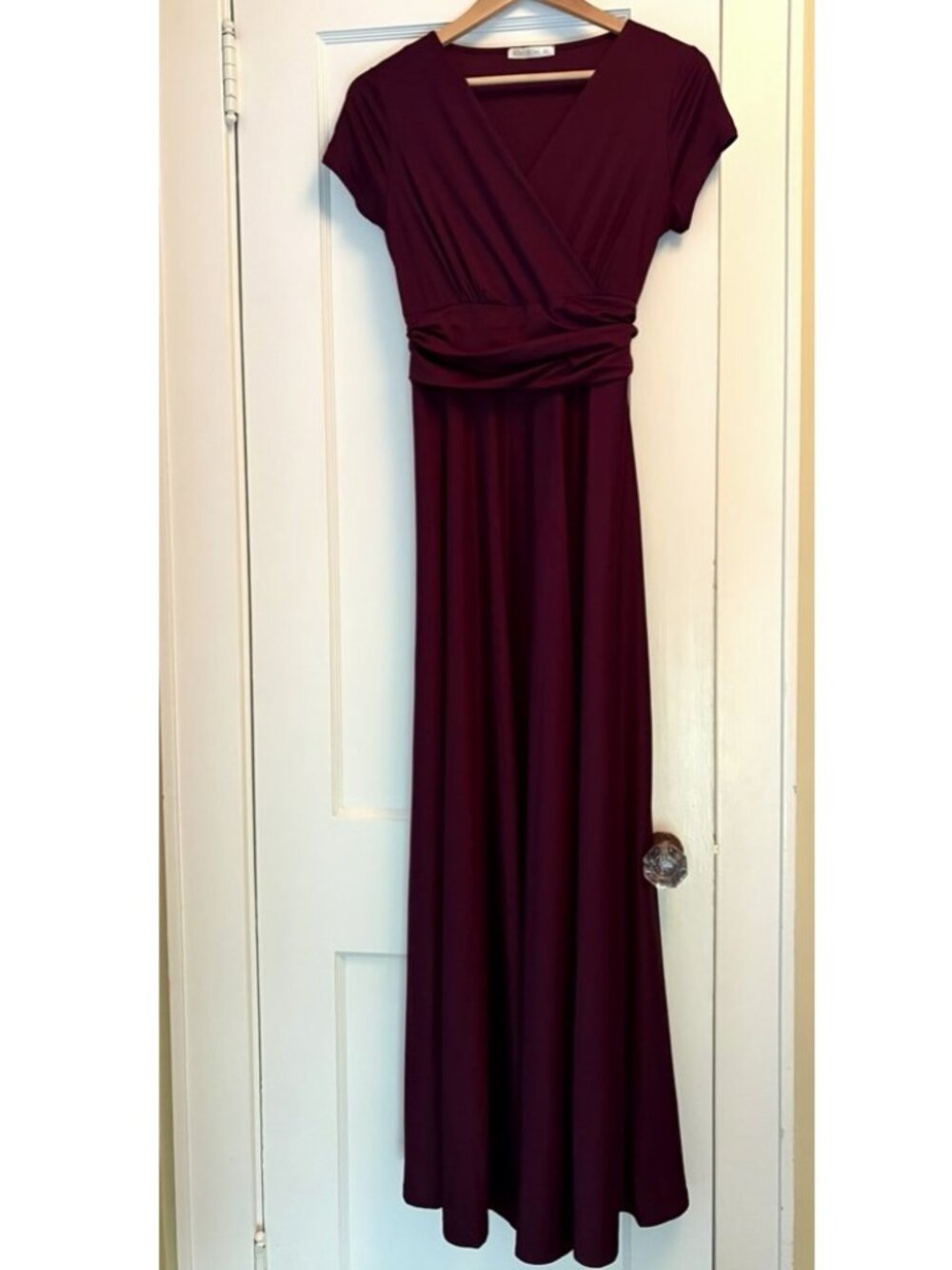 KOH KOH Womens Cap Sleeve V-Neck floor-length Flowy Burgundy Dress MEDIUM